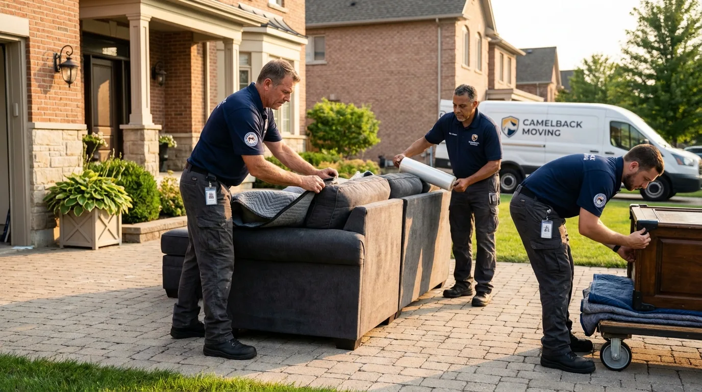 Large estate moving crew wrapping furniture in Hooks, TX